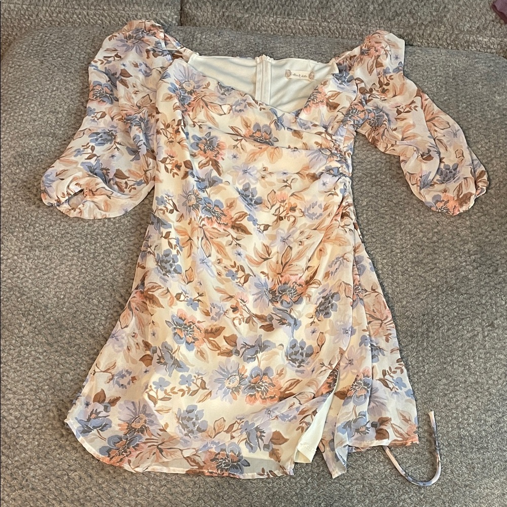 Altar'd State Blue and Cream Floral Long Sleeve Dress